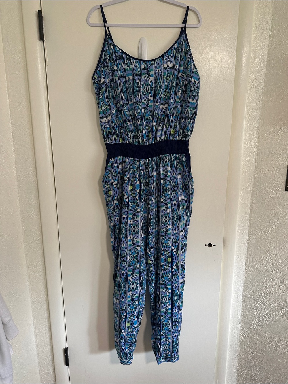 Ultra Flirt Plus Size Blue Teal Abstract Print Jumpsuit Size 1x